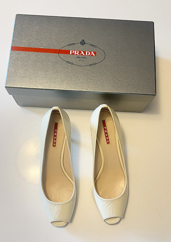 PRADA PEEP TOE HEELS - SIZE 38