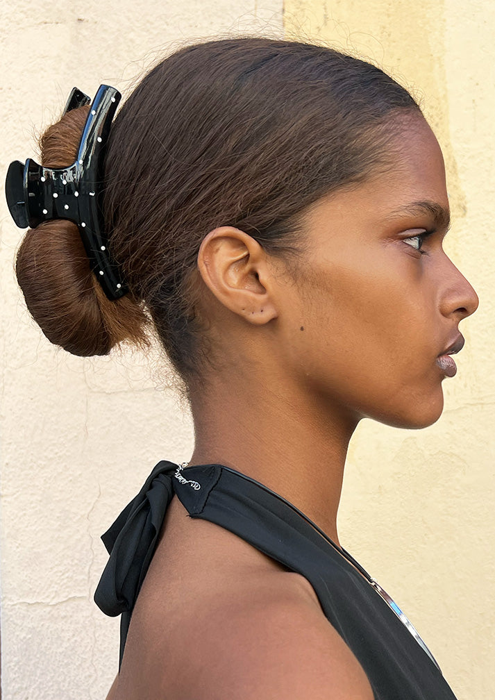 BLACK POLKA DOT HAIR CLIP