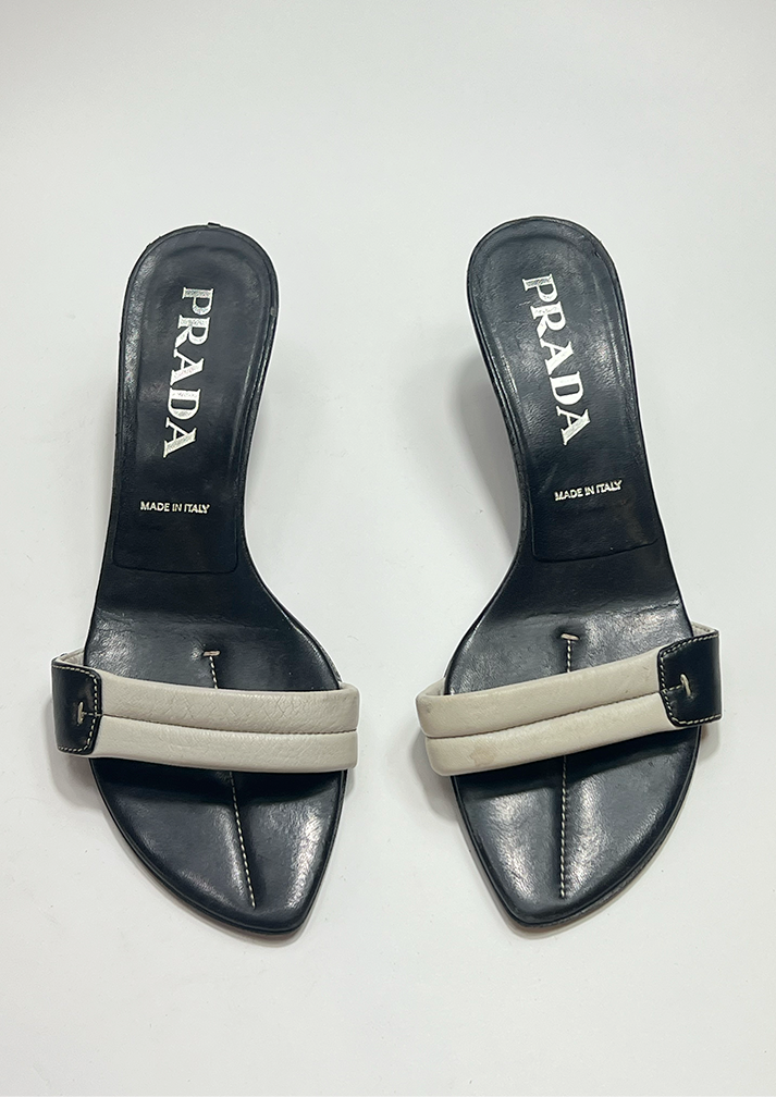 PRADA LEATHER SLIDES - SIZE 36.5