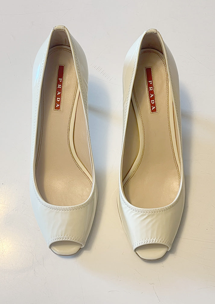 PRADA PEEP TOE HEELS - SIZE 38