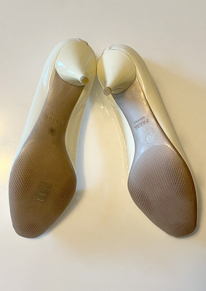 PRADA PEEP TOE HEELS - SIZE 38