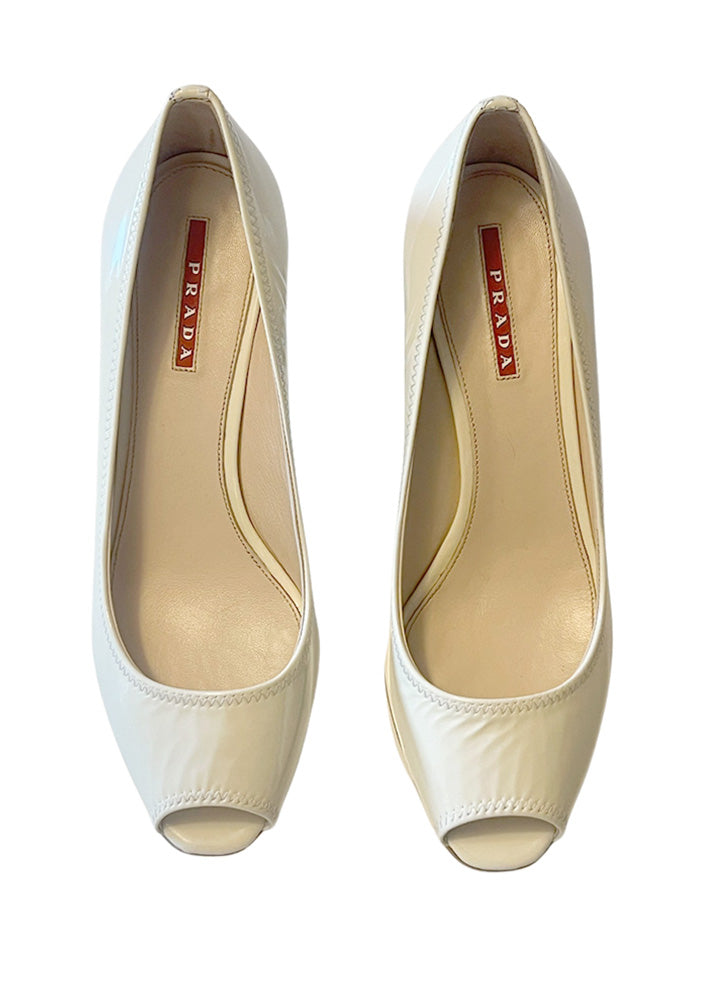 PRADA PEEP TOE HEELS - SIZE 38