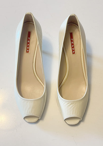 PRADA PEEP TOE HEELS - SIZE 38